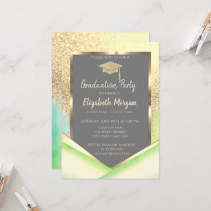 Stilvolle Gold Glitzer Graduation Cap Green Einladung