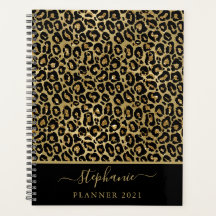 Stilvolle Gold Glitzer Leopard Animal Print Monogr