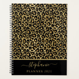 Stilvolle Gold Glitzer Leopard Animal Print Monogr Planer