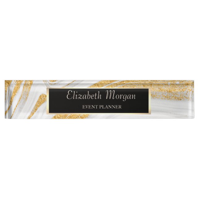 Stilvolle Gold Glitzer Marmor, Rahmen Namensplakette (Vorderseite)
