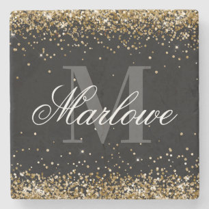Stilvolle Gold Glitzer Schwarz-weiß Monogram Steinuntersetzer