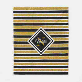 Stilvolle Gold Glitzer Schwarz-weiß Stripes Monogr Fleecedecke