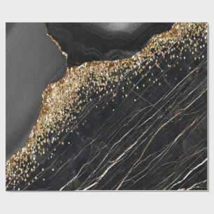 Stilvolle Gold Glitzer Sequins Black Marble Geschenkpapier