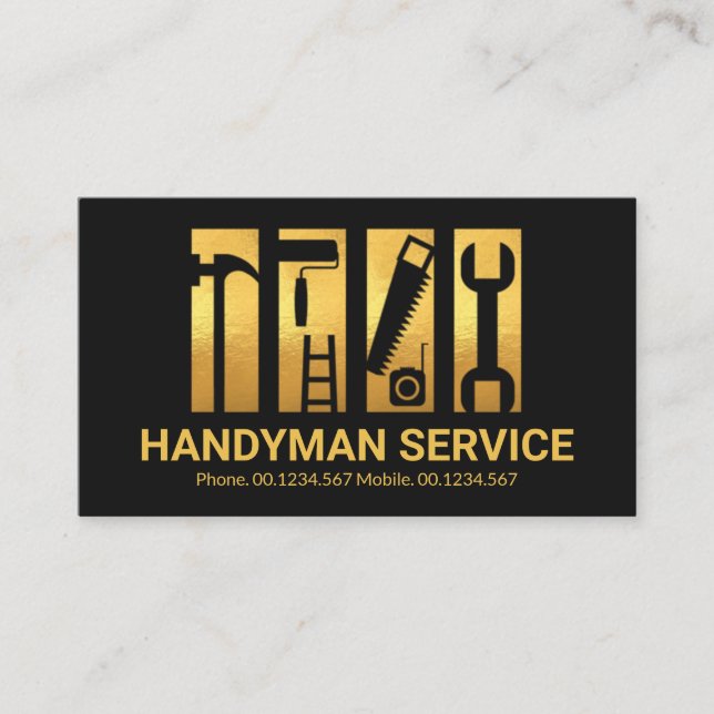 Stilvolle Gold Handyman Tools Stripe Remodeling Visitenkarte (Vorderseite)
