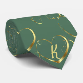 Stilvolle Gold Heart Monogram Green Valentine Lieb Krawatte
