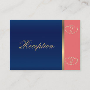 Stilvolle Gold Hearts auf Korallen und Navy Blue Begleitkarte