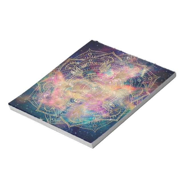 Stilvolle Gold mandala Aquarell & Nebula Farbenfro Notizblock (Rotiert)