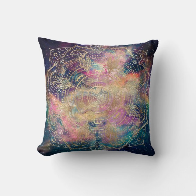 Stilvolle Gold Mandala Farbennebel Kissen (Vorderseite)