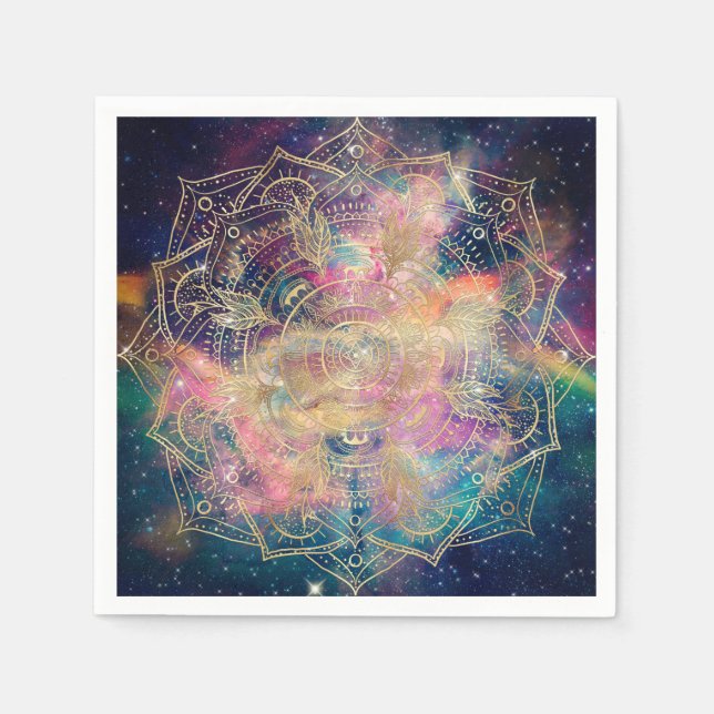 Stilvolle Gold Mandala Farbennebel Serviette (Vorderseite)