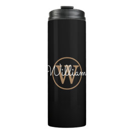 Stilvolle Gold Monogram Script Name Schwarz Thermosbecher