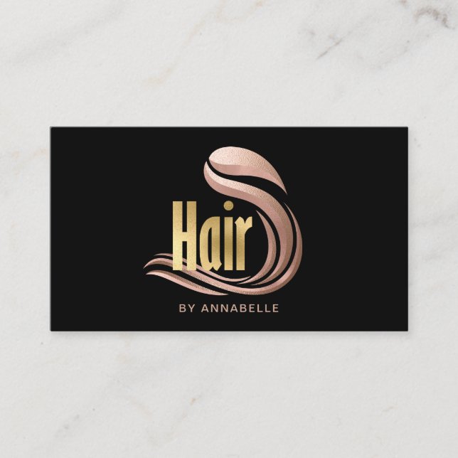 Stilvolle Gold-, Rose Gold- und Schwarz-Friseurste Visitenkarte (Vorderseite)