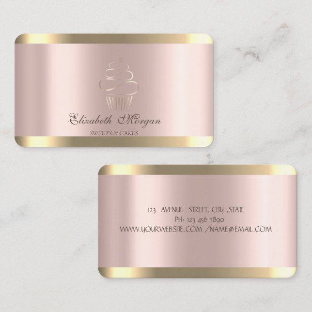 Stilvolle Gold Stripe Rose Gold Cupcake Visitenkarte (Vorne/Hinten)