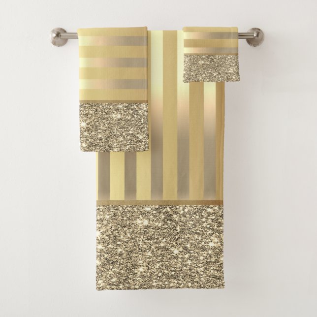 Stilvolle Gold Stripes Glitzer Shiny Badhandtuch Set (Insitu)