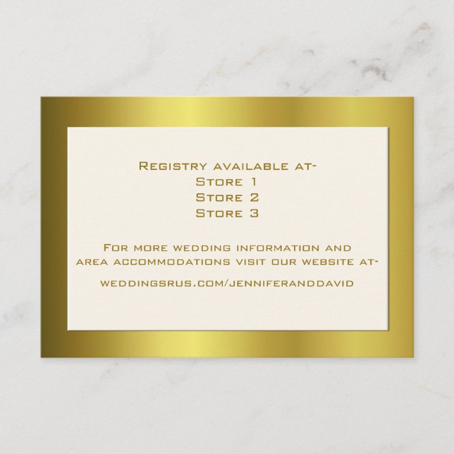 Stilvolle Gold Tone Wedding Information Card Begleitkarte (Vorderseite)