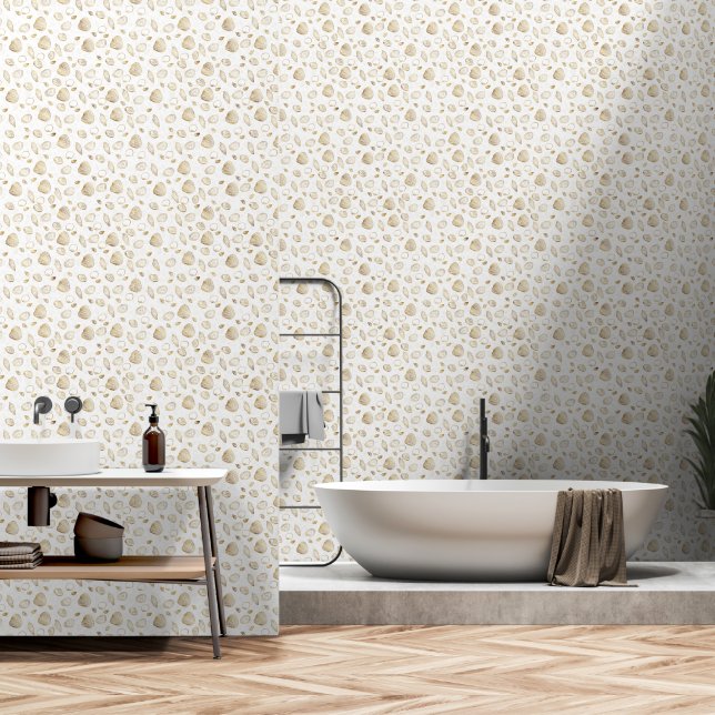 Stilvolle Gold White Seashells Tapete (Badezimmer)