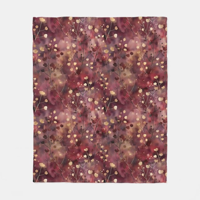 Stilvolle goldbordeauxfarbene abstrakte Blumenmust Fleecedecke (Vorderseite)