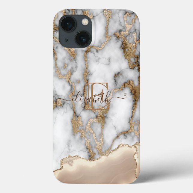Stilvolle Goldcreme-Marmor-Monogram Case-Mate iPhone Hülle (Rückseite)