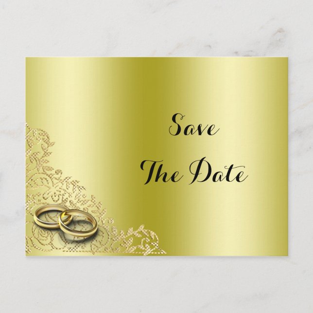 Stilvolle Golddekoration & Rings Wedding Einladungspostkarte (Vorderseite)