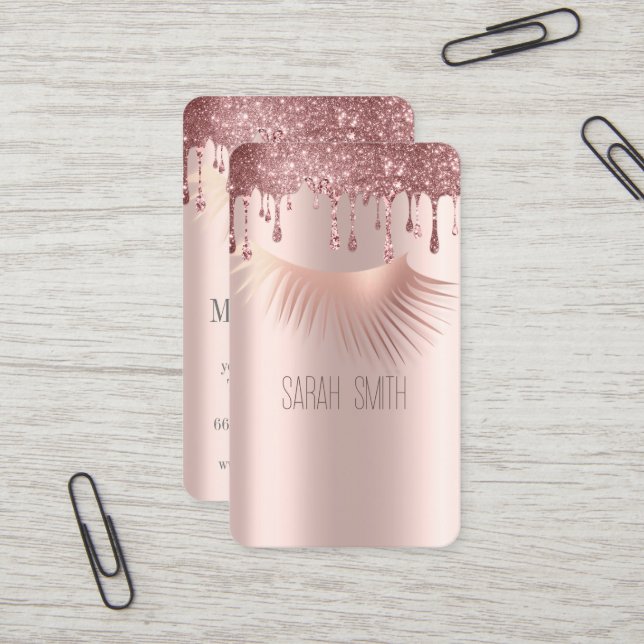 Stilvolle Golde Rose Glitzer Tropfen Eyelashes Visitenkarte (Vorderseite/Rückseite Beispiel)