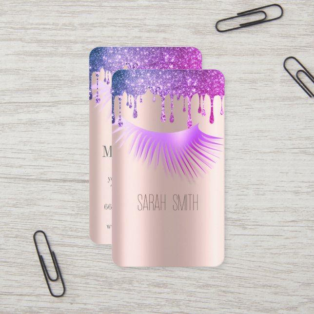 Stilvolle Golde Rose Glitzer Tropfen Eyelashes Visitenkarte (Vorderseite/Rückseite Beispiel)