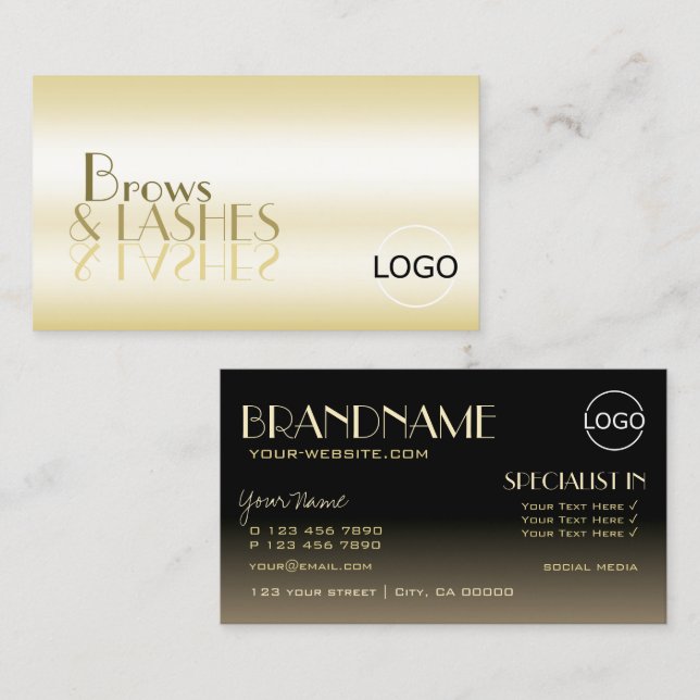Stilvolle Golden Black Chic Spiegelbriefe mit Logo Visitenkarte (Vorne/Hinten)