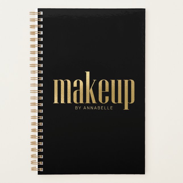 Stilvolle Golden & Black Typografy Makeup Artist Planer (Vorderseite)
