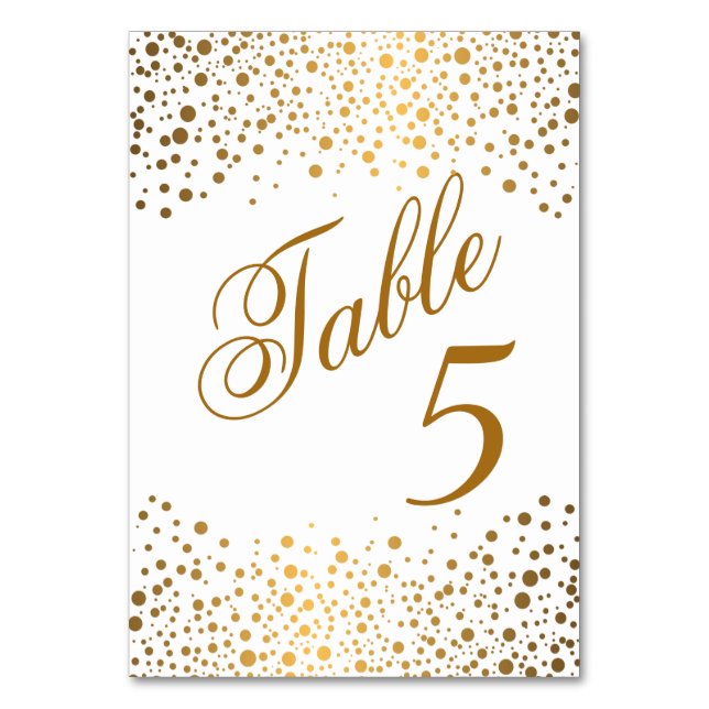 Stilvolle Golden Confetti Dots | Weiß - Tischnumme Tischnummer (Vorderseite)