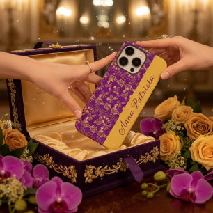 Stilvolle Golden Damask im lila Stil iPhone 16 Pro Max Hülle