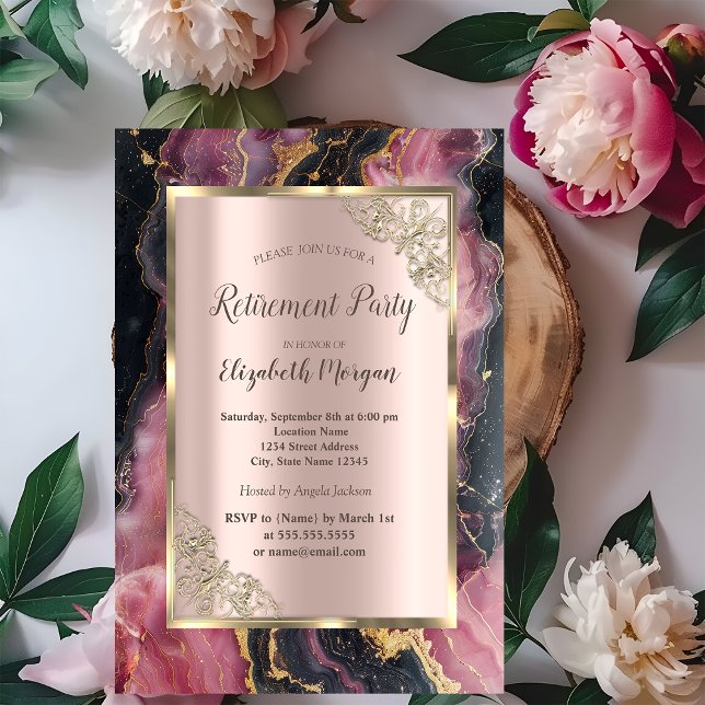 Stilvolle Golden Glitzer Black Burgundy Rente Einladung (Von Creator hochgeladen)