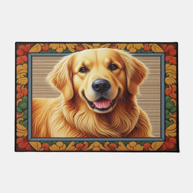 Stilvolle Golden Retriever Hund farbenfrohe Rahmen Fußmatte (Vorderseite)