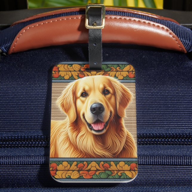 Stilvolle Golden Retriever Hund farbenfrohe Rahmen Gepäckanhänger (Vorderseite Insitu 2)