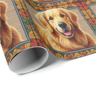 Stilvolle Golden Retriever Hund farbenfrohe Rahmen Geschenkpapier