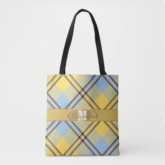 Stilvolle Golden Stripe Monogram Name Kariert Wedd Tasche (Vorderseite)