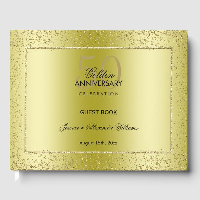 Stilvolle Goldene Confetti 50. Goldene Hochzeit Gästebuch (Vorderseite)