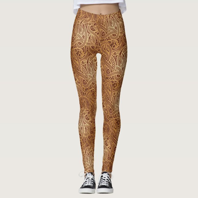 Stilvolle goldene Leggings Browns Paisley (Vorderseite)