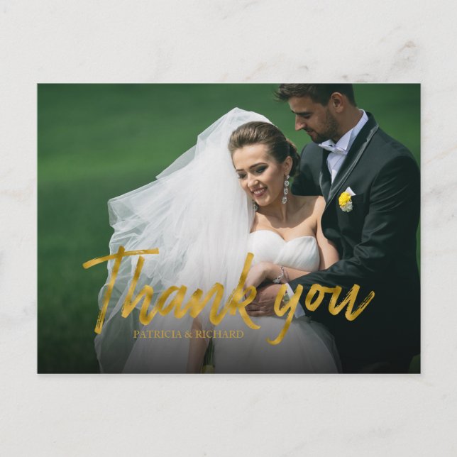 Stilvolle Goldfoil-Hochzeit Vielen Dank Foto Postkarte (Vorderseite)