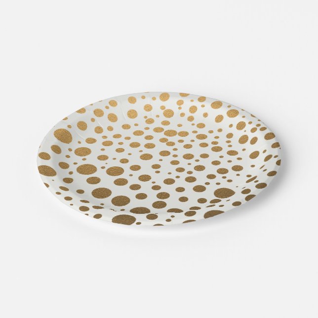 Stilvolle Goldfolieconfetti-Punkte Pappteller (Schrägansicht)