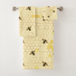 Stilvolle Goldgelbe Bienen Honeycomb Badhandtuch Set