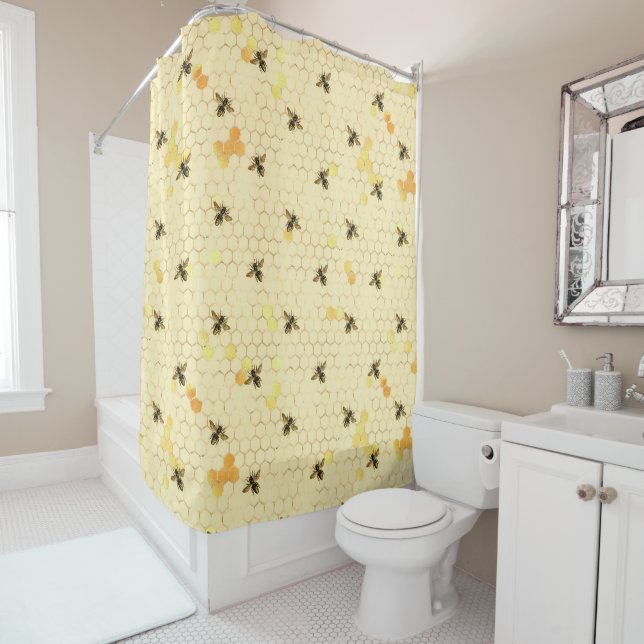 Stilvolle Goldgelbe Bienen Honeycomb Duschvorhang (Beispiel)