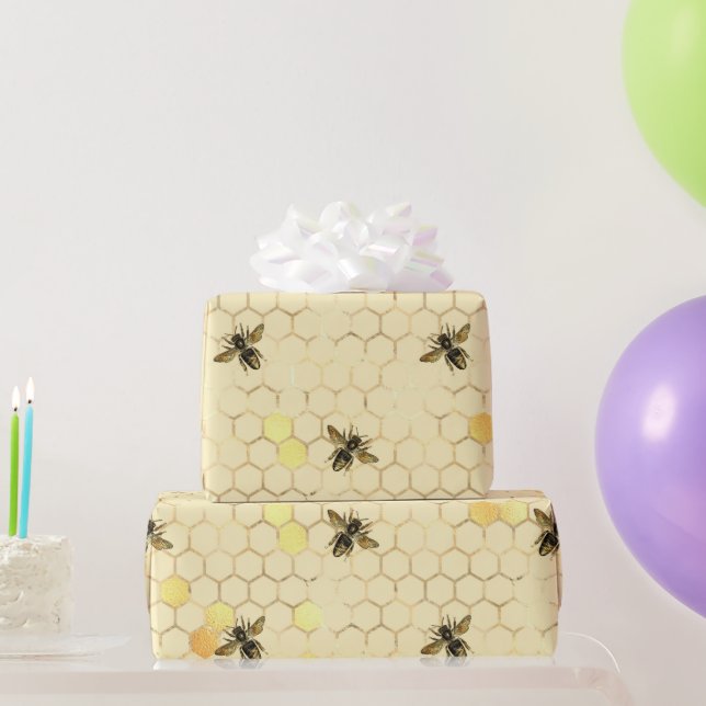 Stilvolle Goldgelbe Bienen Honeycomb Geschenkpapier (Partygeschenke)