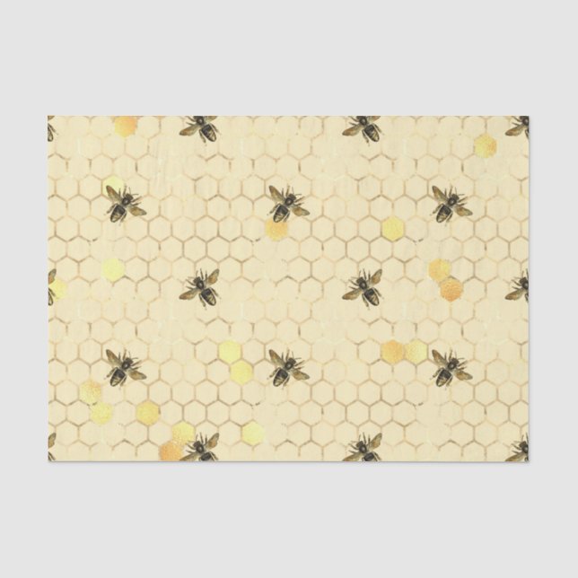 Stilvolle Goldgelbe Bienen Honeycomb Seidenpapier (Vorderseite)