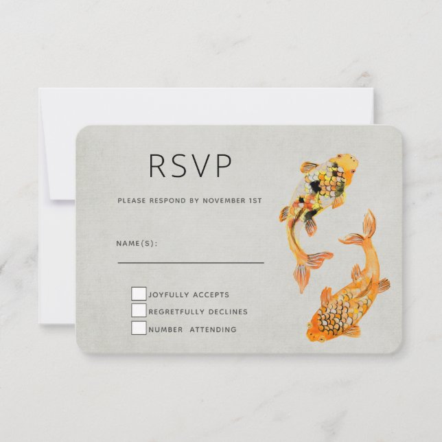 Stilvolle Goldkoi-Hochzeit RSVP Karte (Vorderseite)