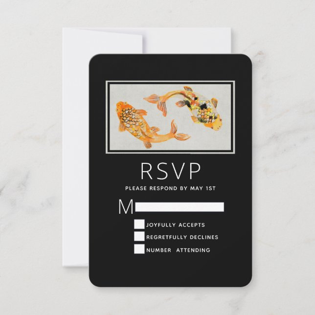 Stilvolle Goldkoi-Hochzeit RSVP Karte (Vorderseite)