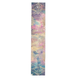 Stilvolle Goldmandala Wasserfarbe & Nebel Farblich Mittelgroßer Tischläufer