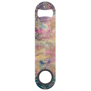 Stilvolle Goldmandala Wasserfarbe & Nebel Farblich Speed Flaschenöffner