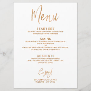 Stilvolle GoldRose des Hochzeits-Menü-  Einladung