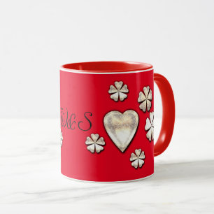 Stilvolle goldrote Herzen Blumen personalisiert Tasse