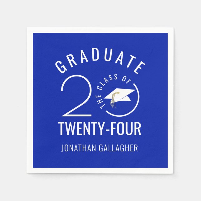 Stilvolle Graduate Royal Blue Class Year Typografi Serviette (Vorderseite)