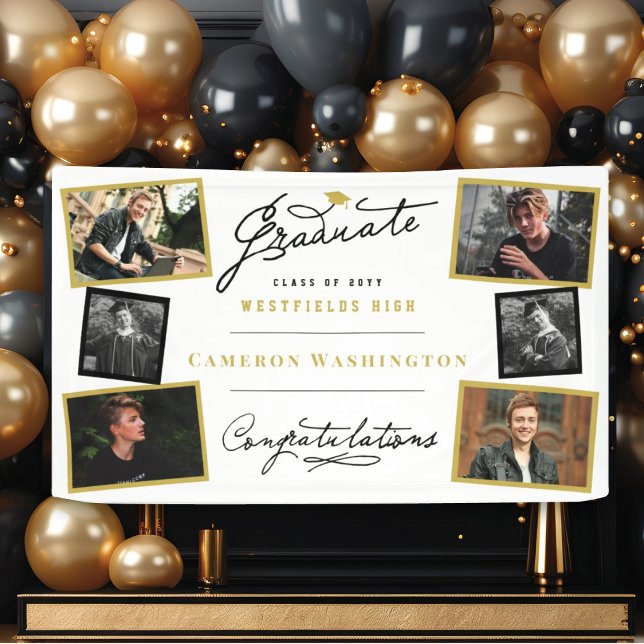 Stilvolle Graduate Script 6 Foto Graduation Party Banner (Simple Stylish Graduate Script 6 Multi Photo Graduation Party Banner @ www.zazzle.com/color_therapy)
