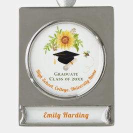 Stilvolle Graduierung und florale Blume Banner-Ornament Silber